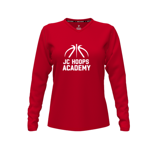 [FTLVCFRD-FYXS-LOGO2] Decker Comfort T-Shirt (Female Youth XS, Red, V Neck, Logo 2, Long Sleeve)