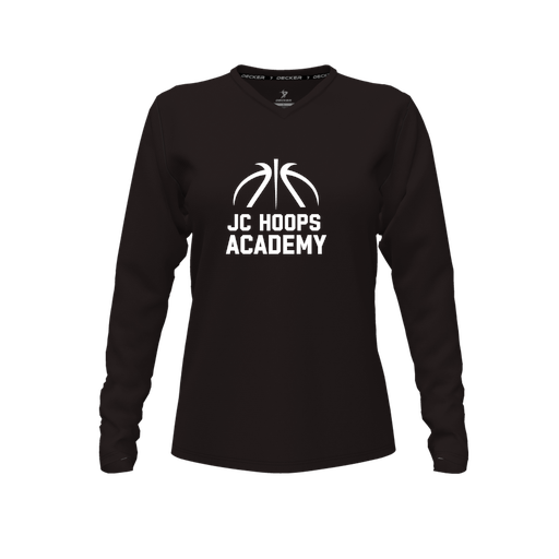 [FTLVPTBK-FYXS-LOGO2] Decker Performance T-Shirt (Female Youth XS, Black, V Neck, Logo 2, Long Sleeve)