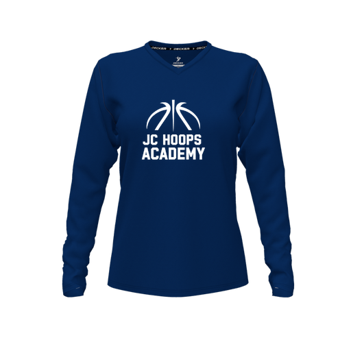 [FTLVPTNV-FYXS-LOGO2] Decker Performance T-Shirt (Female Youth XS, Navy, V Neck, Logo 2, Long Sleeve)
